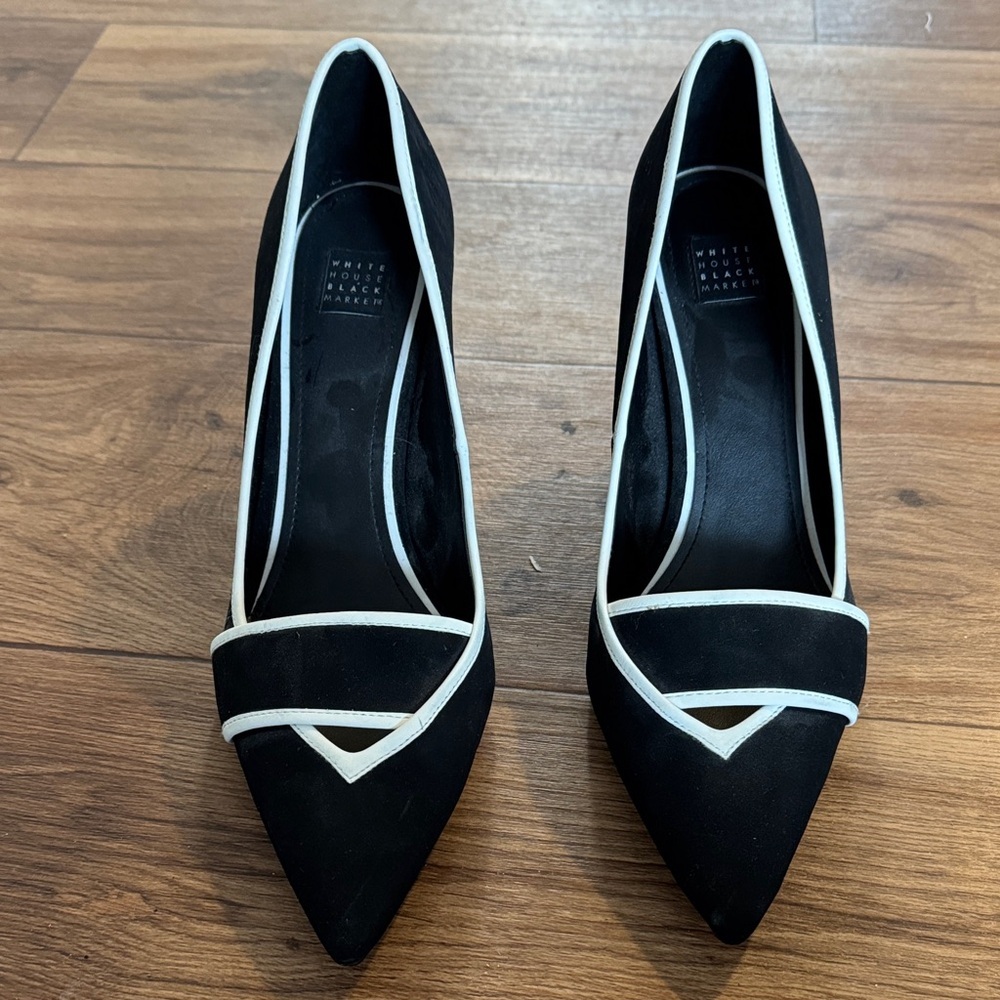 White House Black Market Black Pumps with White Piping